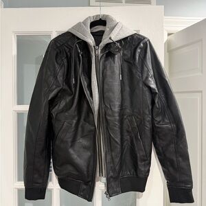 Zara Black faux Leather Jacket with Dickey medium